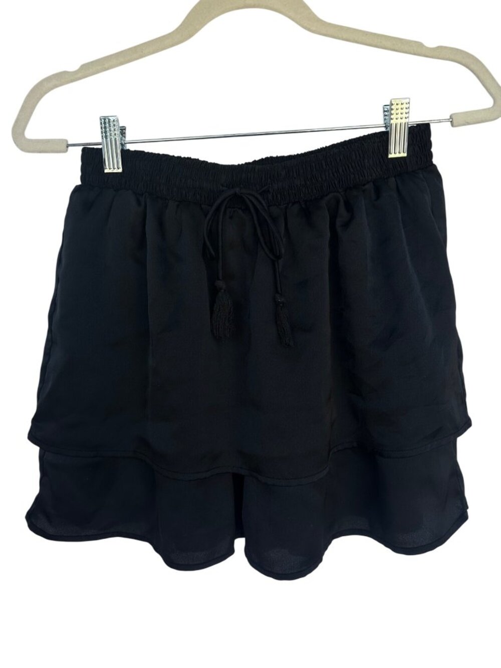 Abercrombie & Fitch Tiered Mini Skirt Pull On Elastic Waist Drawstring Black